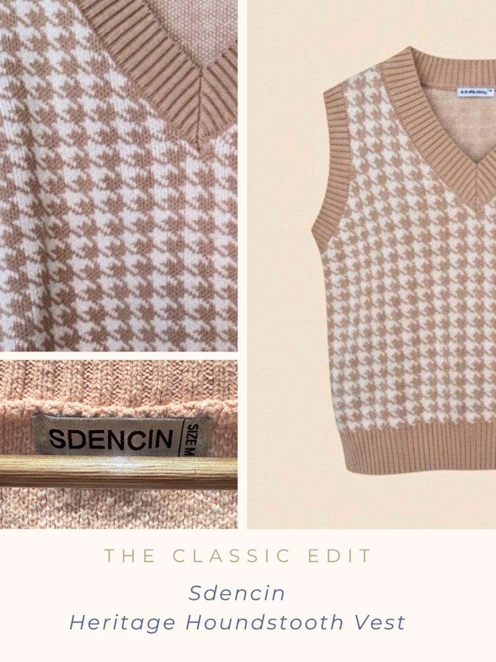 Sdencin | Heritage Houndstooth Sweater Vest | Brown & Cream